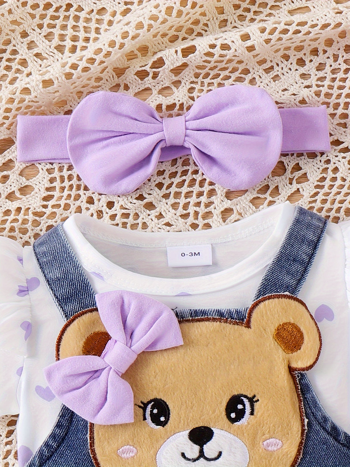 Baby Girl Outfit Summer Cute Strap Dress Set Headknot + Love Printed Climbing Clothes + Cowboy Bear Embroidered Strap Dress Three Piece Set With 0-18 Months, for Outdoor
