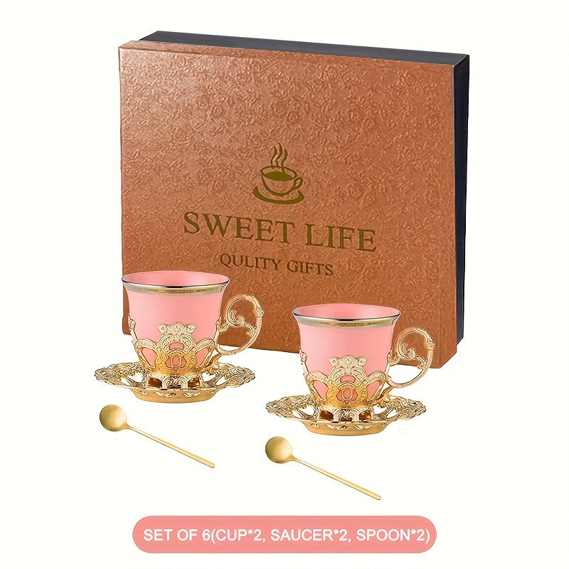 Sakura Train Set, Turkish Arabic Coffee Cups And Saucers, Espresso Cups With Saucer Plates And Spoons, Ceramic Tea Sets With Gift Box, 2.8 OZ (Golden)