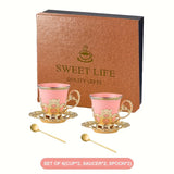 Sakura Train Set, Turkish Arabic Coffee Cups And Saucers, Espresso Cups With Saucer Plates And Spoons, Ceramic Tea Sets With Gift Box, 2.8 OZ (Golden)