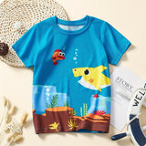 Cartoon Fish And Shark Print Boys Creative T-shirt, Casual Lightweight Comfy Short Sleeve Tee Tops, Boys Clothes For Summer