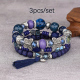 3pcs/set Vibrant Bohemian Butterfly Pendant Tassel Beaded Elastic Multi-Layer Acrylic Bracelets - Stylish Boho Accessories for Men and Women - Perfect Daily Decoration, Gift for Family, Friends, Boyfriends, and Girlfriends on
