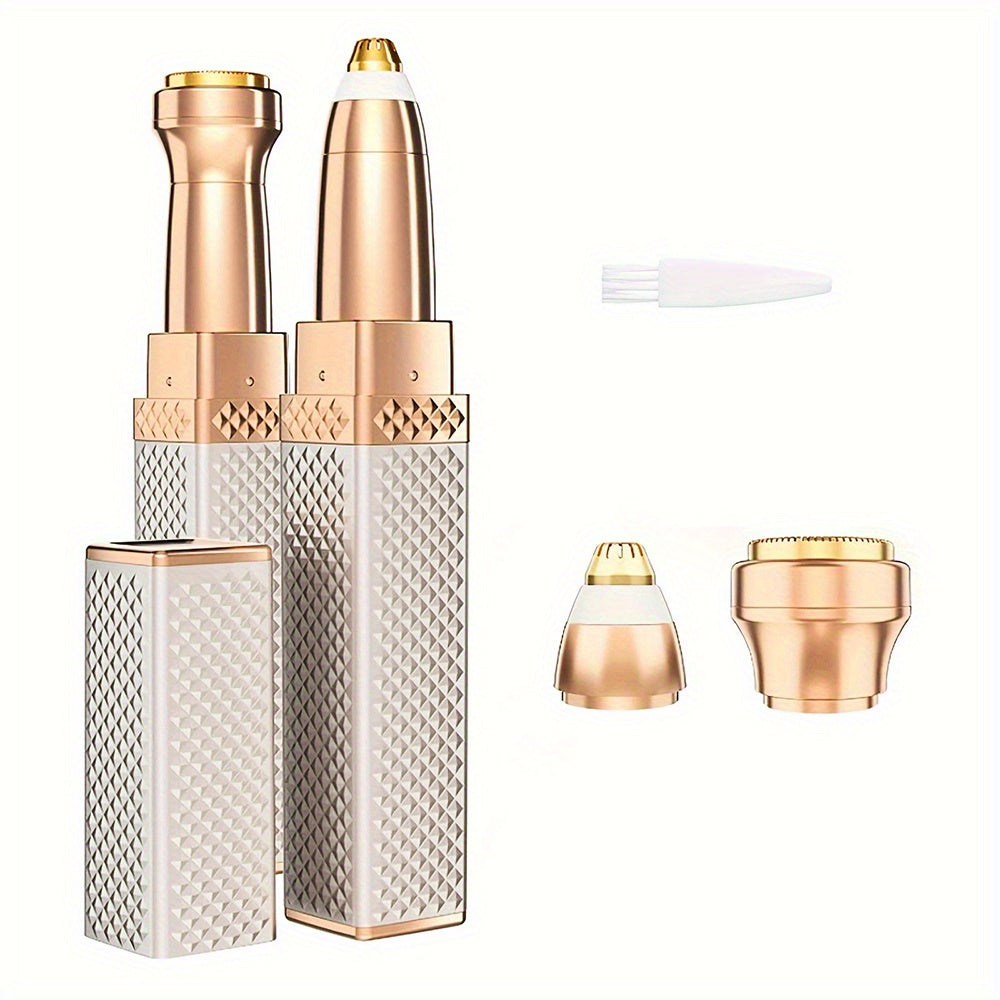 1pc FAMORIAL Women's 2-in-1 Rechargeable Eyebrow Trimmer & Facial Hair Remover with Built-in LED Light, Painless Hair Shaver with Golden-Tipped Head & Handle, Multi-Purpose for Face, Body, Eyebrows, Lips, Chin, Arms, Legs - W