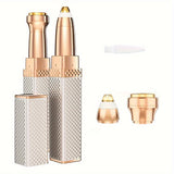 1pc FAMORIAL Women's 2-in-1 Rechargeable Eyebrow Trimmer & Facial Hair Remover with Built-in LED Light, Painless Hair Shaver with Golden-Tipped Head & Handle, Multi-Purpose for Face, Body, Eyebrows, Lips, Chin, Arms, Legs - W