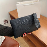 Crocodile Pattern Square Clutch Bag - Zipper Closure, Fixed Shoulder Straps, Animal Print PU Handbag with Polyester Lining and Wristlet - Fashionable Studded Decor for Women