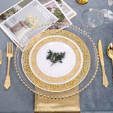 350 Piece Disposable Plastic Dinnerware Set, Golden Lace Design, 50 Dinner Plates, 50 Dessert Plates, 50 Golden Silverware, 50 Golden Cups, 50 Napkins for Thanksgiving Party