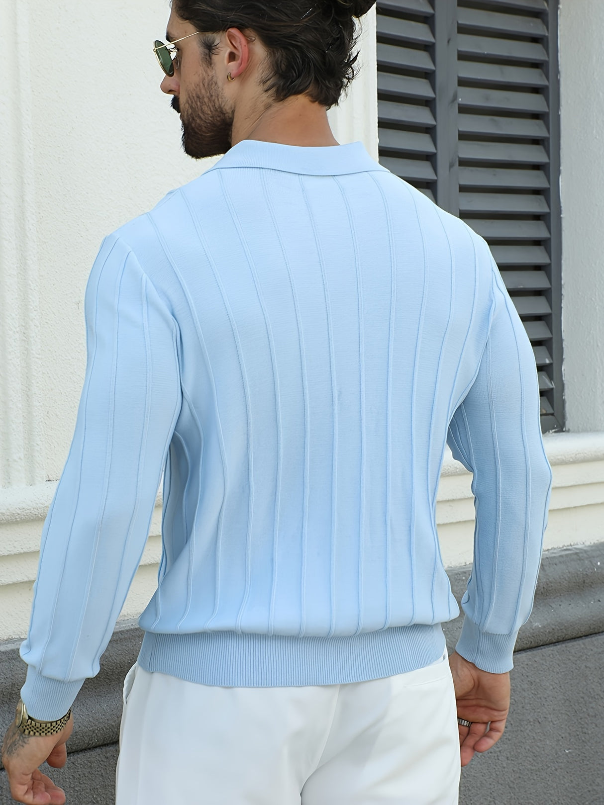 Elegant Lapel Collar Knit Sweater for Men - Viscose 100%, Long Sleeve Solid Color Jumper with Slight Stretch, Fall/Winter Fashion Knitted Pullover, Regular Fit