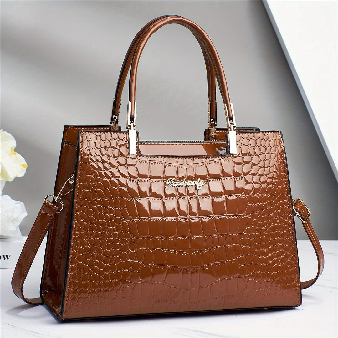 1pc Elegant Crocodile Pattern Leather Handbag, Multifunctional Crossbody Bag with Versatile Design for Women's Outdoor Travel