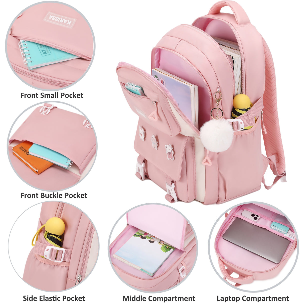 Aesthetic Backpack Set With Pencil Case, 15.6 Inch Laptop School Bag, Cute College Large Bookbag, Anti Theft Travel Daypack