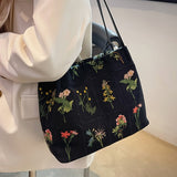 Embroidered Print Tote Bag, Stylish Collapsible Shoulder Bag, Perfect Crossbody Bag For Daily Use