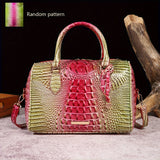 Luxury Crocodile Pattern Handbag, Retro Genuine Purse, Women's Classic Boston Bag & Shoulder Bag