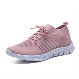 Women's Mesh Breathable Running Shoes, Solid Color Lace Up Front Summer Walking Shoes, Flying Woven Casual Sneakers