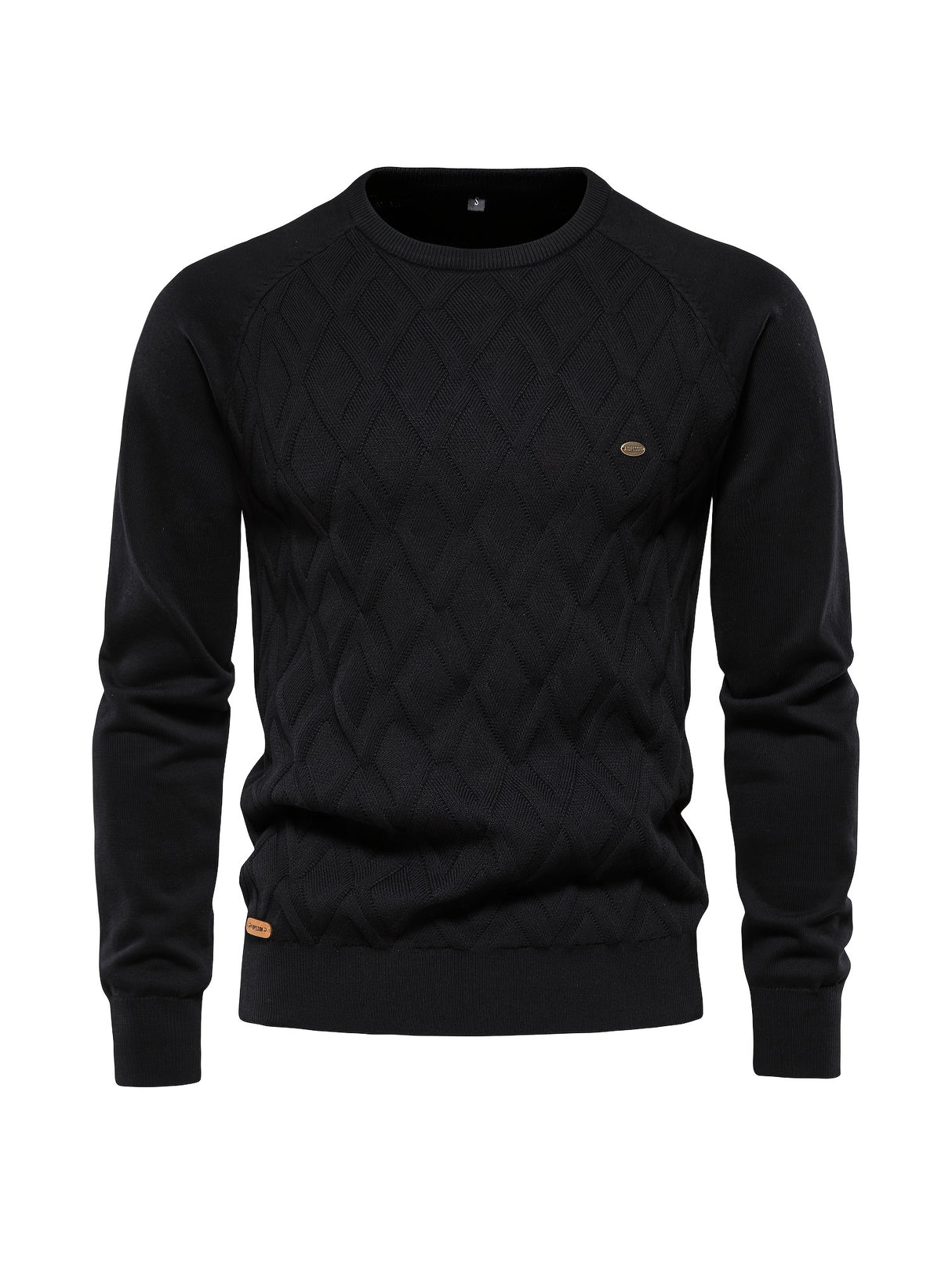 All Match Cotton Knitted Solid Sweater, Men's Casual Warm Slightly Stretch Crew Neck Pullover Sweater For Men Fall Winter