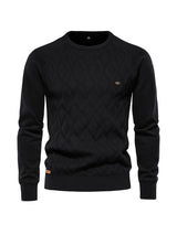 All Match Cotton Knitted Solid Sweater, Men's Casual Warm Slightly Stretch Crew Neck Pullover Sweater For Men Fall Winter