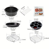 11pcs/set 8 Inch Air Fryer Accessories, Compatible Fits For Universal 3.7QT - 6.8QT Deep Air Fryer, BPA Free, Dishwasher Safe, Nonstick Coating, With Recipes Cookbook