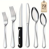 48/72pcs Silverware Set, Including Steak Knife, Premium Stainless Steel Cutlery Set, Knife, Spoon, And Fork Set, Dishwasher Washable, Stylish Design