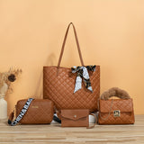 Quilted Detail Tote Bag Set: Classic Shoulder Chain Bag, Crossbody Purse with Scarf Decor