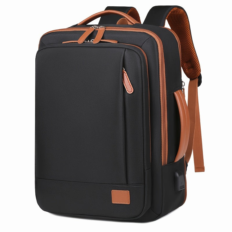 Expandable Large Capacity Backpack with Laptop Sleeve - Lightweight, Durable Oxford Travel & School Bag with Wet/Dry Compartment, Adjustable Straps, and Handheld Design - Beige with Brown Accents, School Shoulder Bag|Sleek De