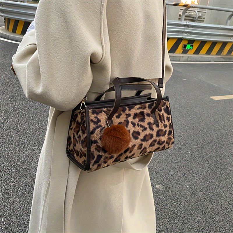 Plush Cow Pattern Tote Bag, Y2K Vintage Shoulder Bag, Fluffy Faux Fur Handbag For Women