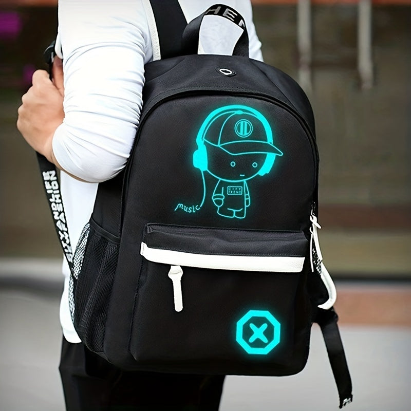 2pcs/set Cartoon Print Large Capacity Casual Backpack, 2-Piece Set: Travel Backpack, School Bag, Chest Bag