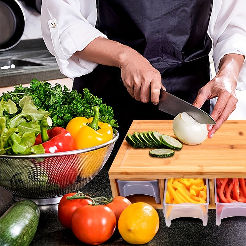 4-Grater Bamboo Cutting Board with Container, Vegetable Peeler Set, and 4 Trays - Perfect Kitchen Meal Prep Station for Mother's Day Gift