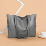 1pc Large Capacity Trendy PU Leather Shoulder Bag - Durable, Zipper Closure, Portable, Double Handle, Stylish Tote Handbag for Daily Use - Perfect for Work, School, Travel, and Shopping