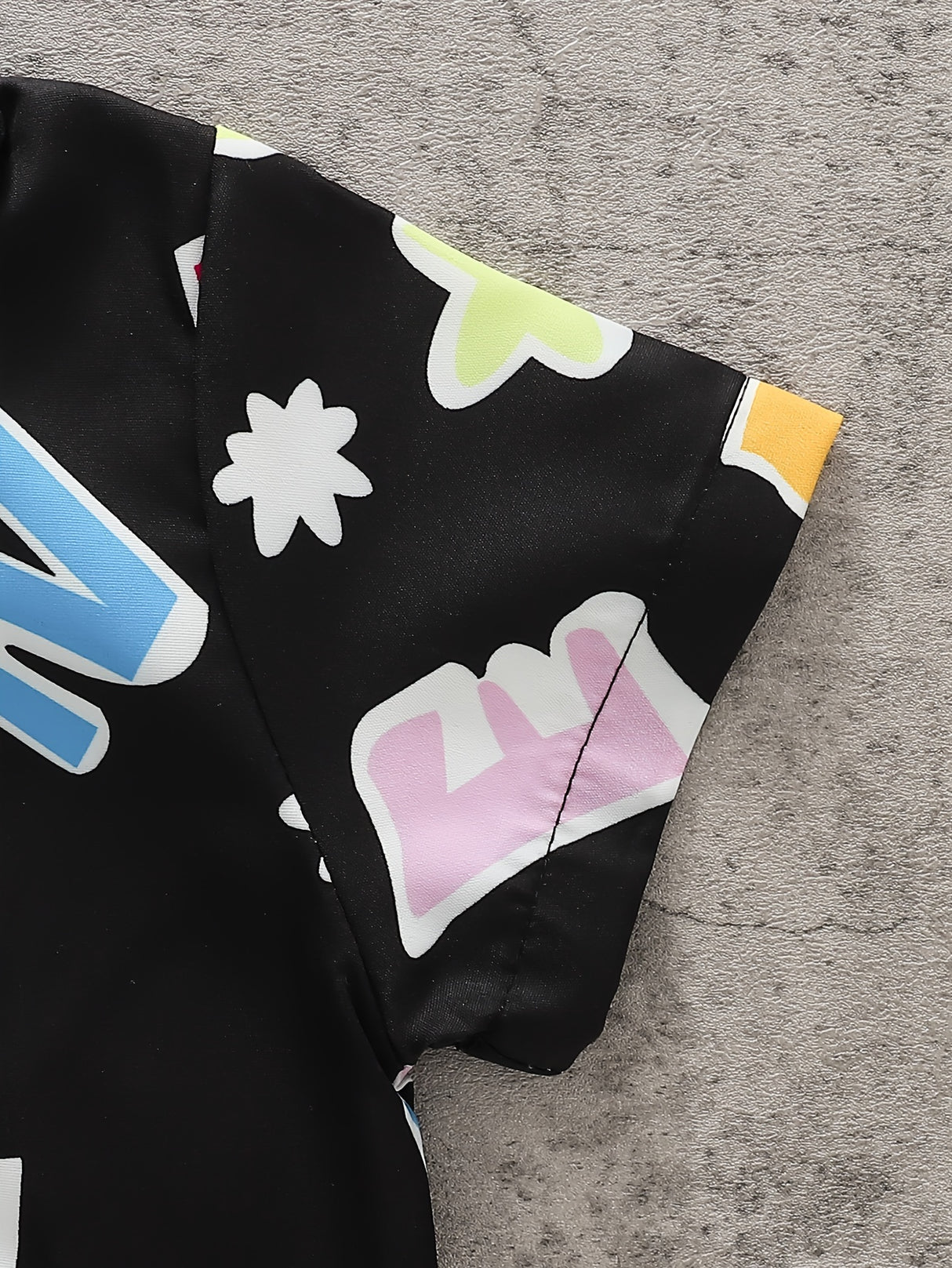 Cartoon Colorful Letter Print Boys Creative Shirt & Hat (Without T-shirt), Casual Short Sleeve Lapel Shirt Tops, Boys Clothes For Summer Outdoor