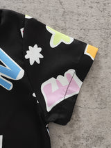 Cartoon Colorful Letter Print Boys Creative Shirt & Hat (Without T-shirt), Casual Short Sleeve Lapel Shirt Tops, Boys Clothes For Summer Outdoor