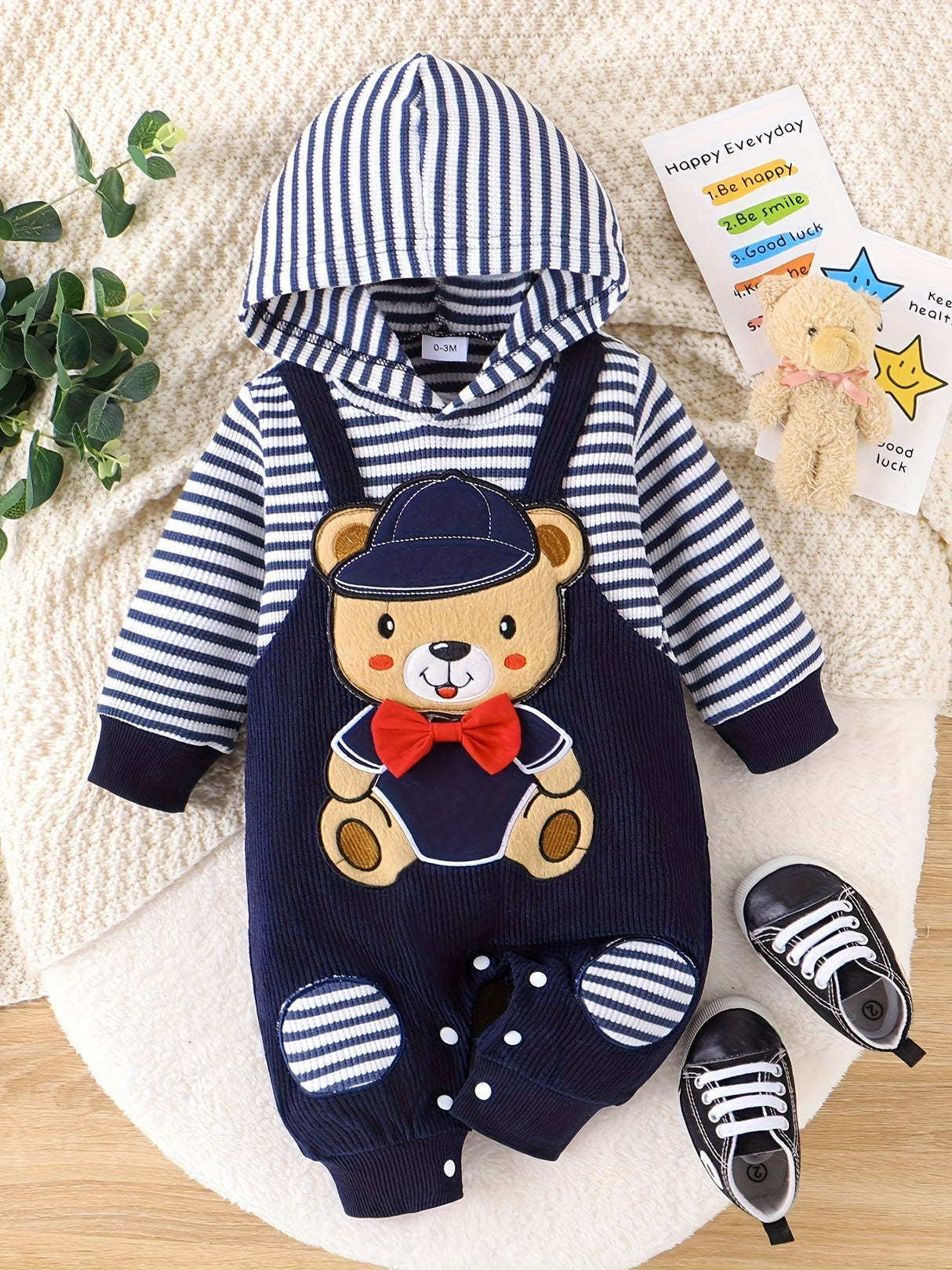 Baby Boy Clothes Newborn Outfits Infant Fall Winter Long Sleeve Cartoon Romper Bodysuit+ Pocket Pants Set 0 Months-18 Months, for Outdoor