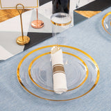 840pcs Gold Plastic Dinnerware set Include Wrapped Plastic Gold Silverware, Clear and Gold Plastic Plates, Disposable Cutlery Clear Plates with Gold Trim for Parties, Birthday Gifts 120Guests