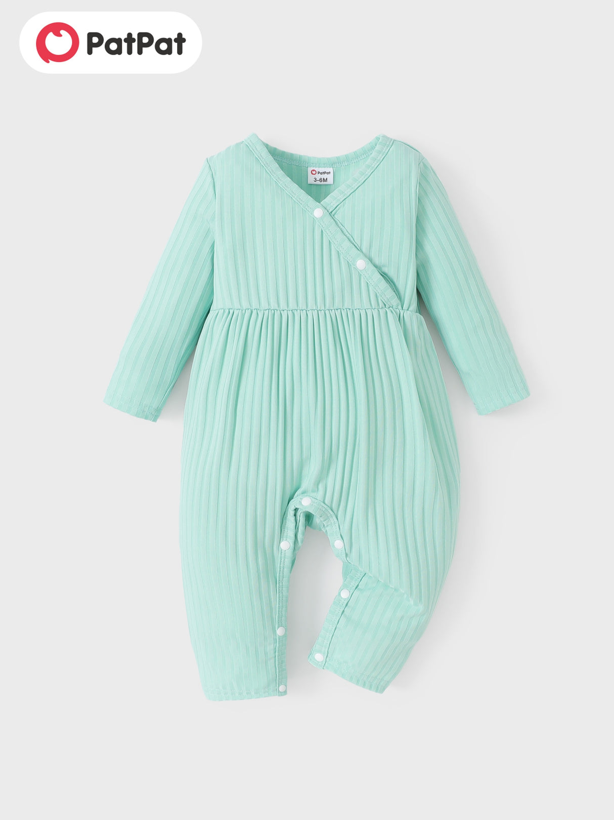 PatPat Baby Girl Cute All Over Rabbit Print/Solid Ribbed V Neck Short-sleeve Jumpsuit For Summer Outdoor Wear