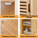 14.2 Inch SOGES Bamboo Bathroom Storage Cabinet - Floor Standing, Shutter Door, Multi-Shelf Organizer for Bathroom Essentials