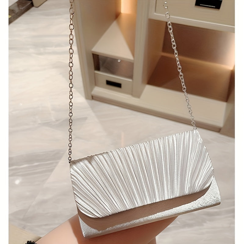 Striped Polyester Evening Clutch Bag with Removable Strap - Elegant Party Accessory for Women with Buckle Closure and Nylon Lining - Versatile Fashion Handbag for Formal Wear