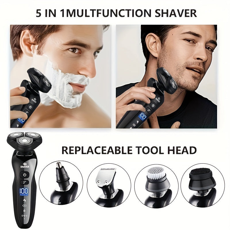 Men's Electric Razor, Rechargeable Beard Trimmer With Nose And Sideburn Trimmer And Face Cleaning Brush, Haircut And Grooming Kit For Men Father's Day Gift