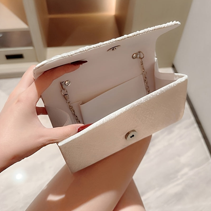 Striped Polyester Evening Clutch Bag with Removable Strap - Elegant Party Accessory for Women with Buckle Closure and Nylon Lining - Versatile Fashion Handbag for Formal Wear