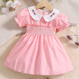Stylish & Cute Polka Dot Shirred Puff Sleeve Dress, Perfect For Little Girls Banquet Birthday Party Dress Up