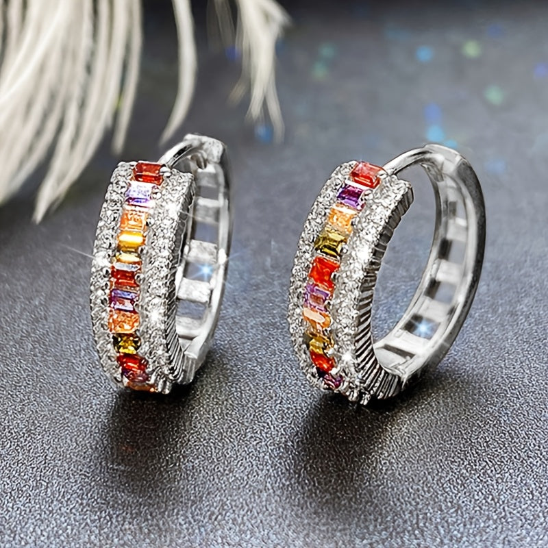 Trendy Channel Setting Rectangle Cut Topaz Vice Stone Ziconia Hoop Earrings for Women Bridal Wedding Party Earring Jewelry