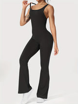 Women Sleeveless Flare Jumpsuits Sexy Backless Tank Tops Bodycon Scrunch Butt Yoga Rompers Seamless Playsuit