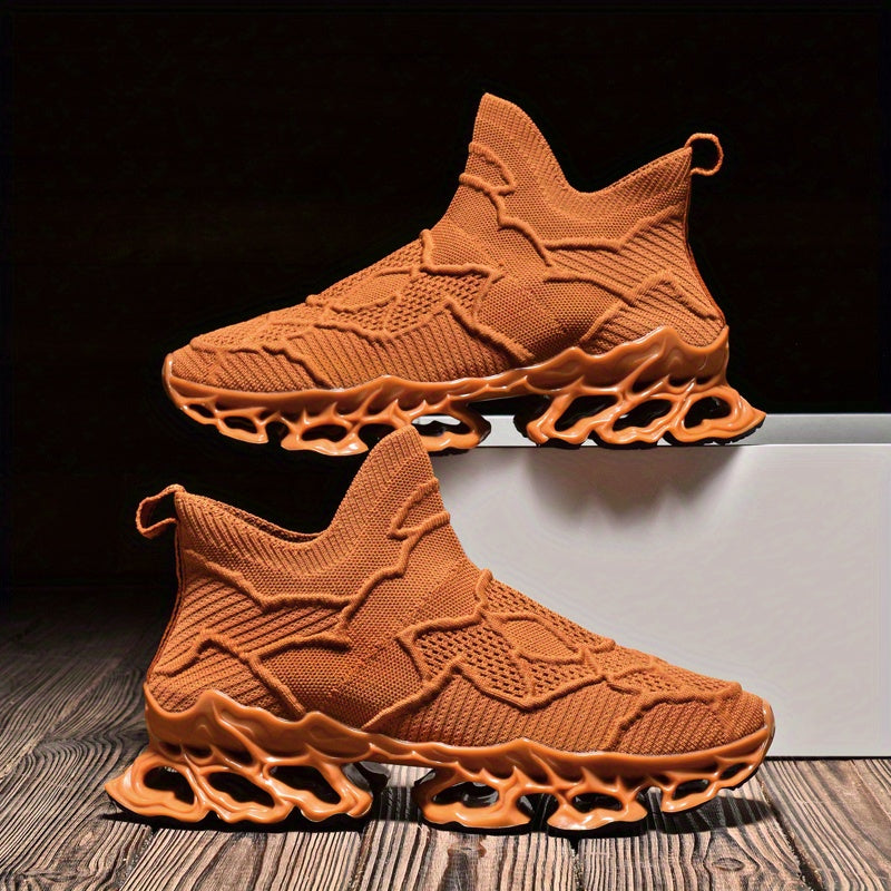 Men's Color Block Trendy Blade Sneakers, Breathable Shock Absorption Running Shoes, Non Slip Sneakers For Gym Jogging Tennis, 2023 New