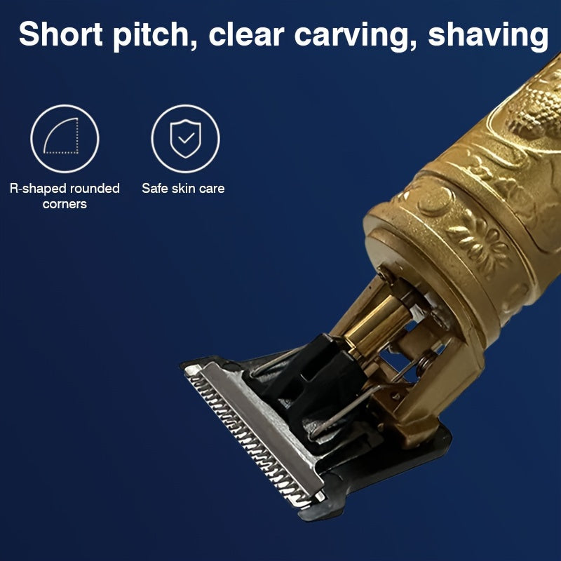 USB Rechargeable 320mAh Lithium Battery T9 Vintage Carving Men'S Electric Razor - Wet/Dry Shaving Clipper Body Hair Trimmer - ABS Plastic