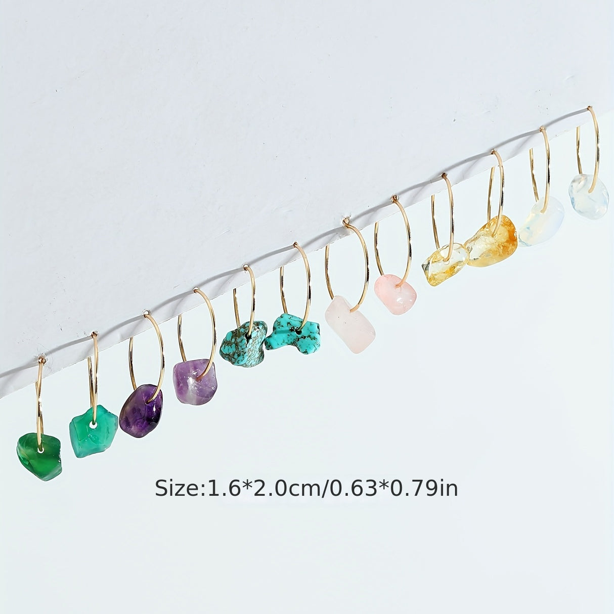 6 Pairs Natural Raw Stone Hoop Earrings Elegant Vocational Temperament Creative Exquisite Gift For Women Personality Jewelry