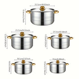 TAUFIKT 10pcs Set Of Stainless Steel Pots, Specifications Are 6.69/7.68/8.54/9.33/10.04inch, Stainless Steel Cooking Pot, 5 Pots + 5 Pot Lids, Suitable for Induction Cookers And Gas Stoves, Stainless Steel Double Handle with