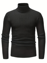 All Match Knitted Solid Sweater, Men's Casual Warm High Stretch Turtleneck Pullover Sweater For Men Fall Winter, Old Money Style