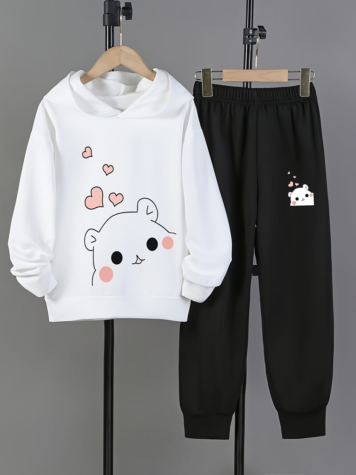 Toddlers Girls Outfit Trousers & Hooded Sweatshirt 2-piece Set Cute Animal Pattern Long Sleeve Top Kids Clothes For Winter & Fall
