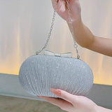 Elegant Glitter Bow Knot Clutch Bag - Buckle Closure, Polyester Lining, Metal Chain Strap, Solid Color, Perfect for Party and Dinner Events - Stylish and Versatile Evening Handbag