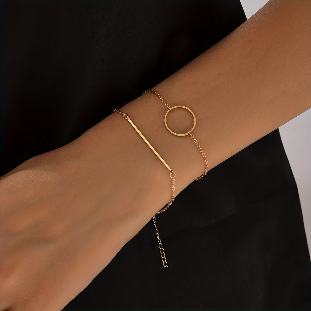 2pcs/Set Women's Minimalist Geometric Circle Long Strip Multi Piece Bracelets Hand Accessories Bracelets