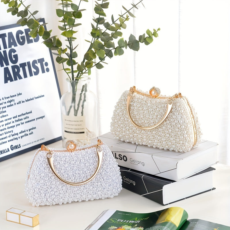 Luxurious Pearlized Evening Clutch Bag - Clutches with Chain Strap, Crossbody & Handheld Style for Women, Perfect for Parties, Banquets, Prom, and Formal Events - Versatile Mini Purse with Elegant Design and Sophisticated Loo