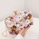 Mini Flower Decor Evening Bag, Elegant Rhinestone Clutch Bag, Women's Exquisite Dinner Bag For Party (7.87"x4.33"x1.77") For Carnaval