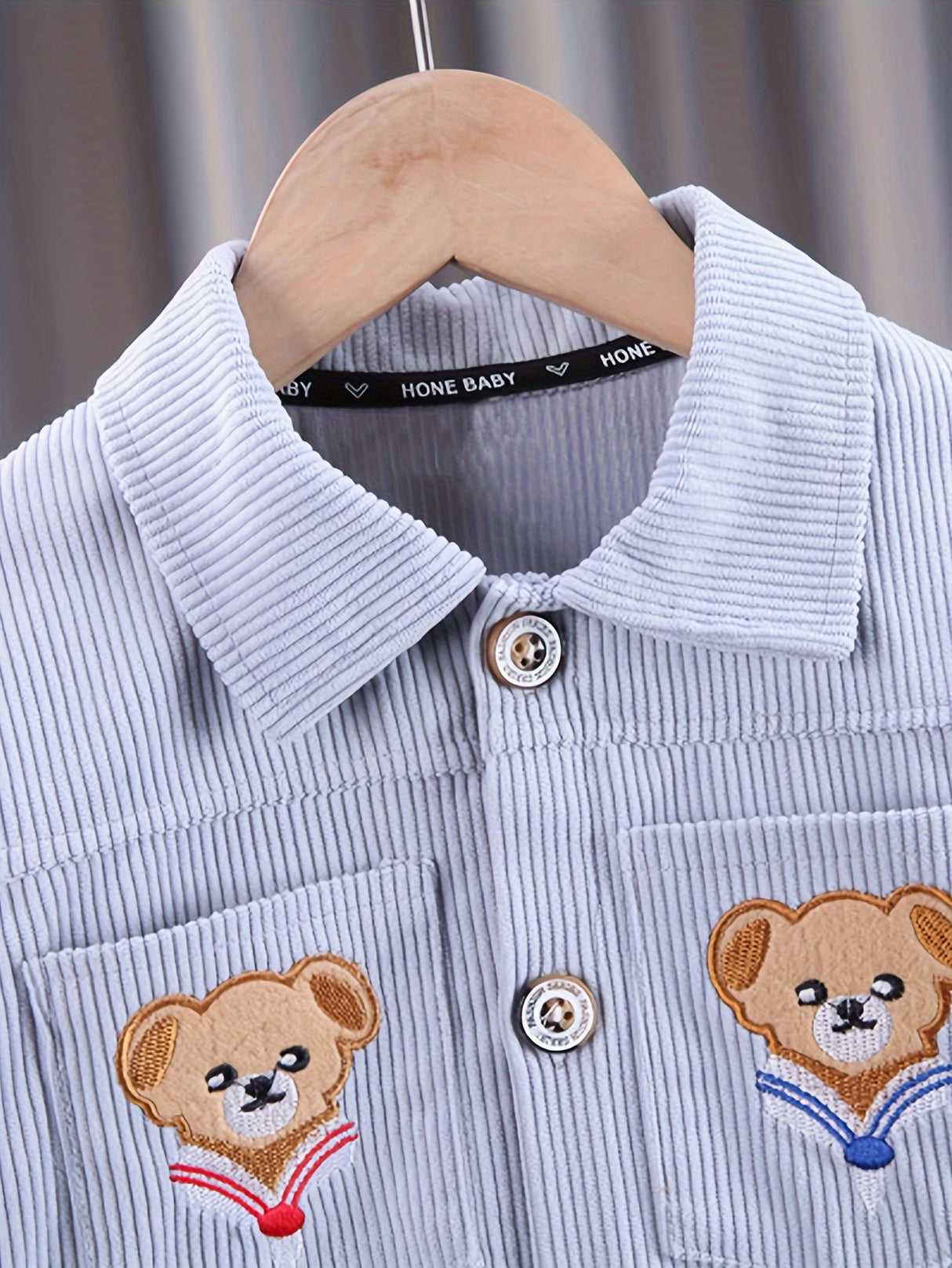 2pcs Toddler Boys Stylish Corduroy Outfit Set - Comfortable Casual Sportswear with Adorable Embroidered Bear Design, Complete Coat and Pants - Perfect for Spring and Autumn, Beige