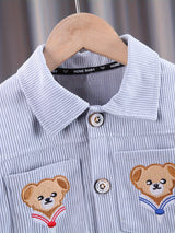 2pcs Toddler Boys Stylish Corduroy Outfit Set - Comfortable Casual Sportswear with Adorable Embroidered Bear Design, Complete Coat and Pants - Perfect for Spring and Autumn, Beige