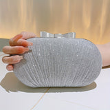 Elegant Glitter Bow Knot Clutch Bag - Buckle Closure, Polyester Lining, Metal Chain Strap, Solid Color, Perfect for Party and Dinner Events - Stylish and Versatile Evening Handbag